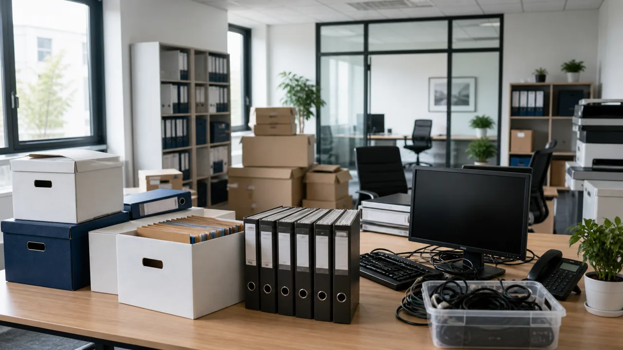 Archivboxen, Ordner und IT-Geräte bei einer Büroauflösung in Osnabrück